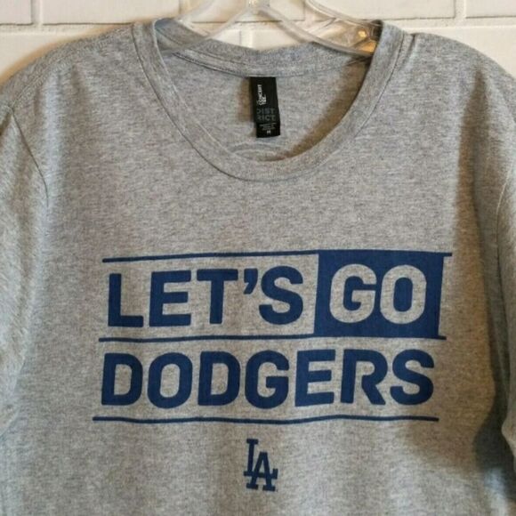 New Los Angeles Let's Go Dodgers Men's Gray Short Sleeve MLB Baseball Shirt M - Picture 3 of 7